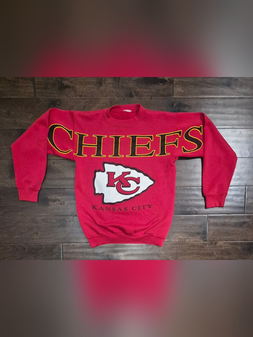 Vintage Kansas City Chiefs Red Sweatshirt Big Spellout AOP